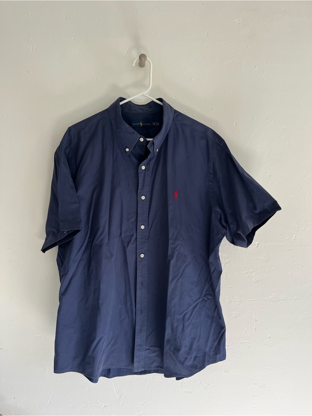 Ralph Lauren Navy Short-Sleeve Button-Down Shirt with Red Pony